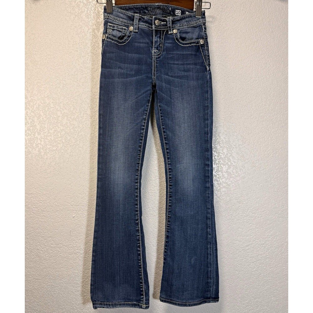 Miss Me Girls Size 10 Bootcut Jeans Medium Wash Embroidered Western K8961B